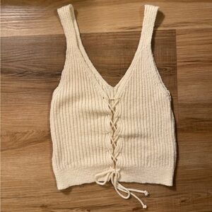 Knit Ribbed Tank with Lace Up Front